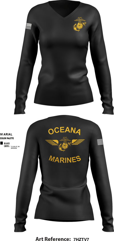 Oceana Marines 61589577 Women's Long Sleeve V-neck Shirt - 1