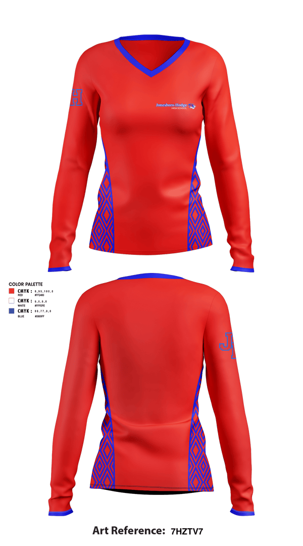 Women's Long Sleeve Vneck Shirt, Jonesboro-Hodge High School Basketball, Women's Basketball, Teamtime, Team time, sublimation, custom sports apparel, team uniforms, spirit wear, spiritwear, sports uniforms, custom shirts, team store, custom team store, fundraiser sports, apparel fundraiser