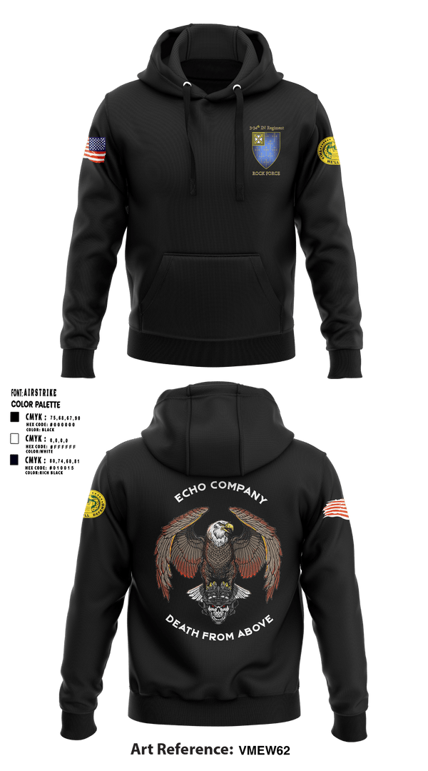 Hoodie, E Co 3-34 IN REG “Death from above”, Army, Teamtime, Team time, sublimation, custom sports apparel, team uniforms, spirit wear, spiritwear, sports uniforms, custom shirts, team store, custom team store, fundraiser sports, apparel fundraiser