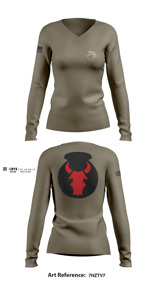 Women's Long Sleeve Vneck Shirt, Det. 2 HHB 1-194 FA, National Guard, Teamtime, Team time, sublimation, custom sports apparel, team uniforms, spirit wear, spiritwear, sports uniforms, custom shirts, team store, custom team store, fundraiser sports, apparel fundraiser