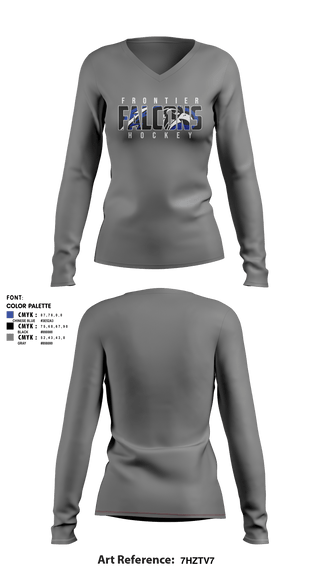 Women's Long Sleeve Vneck Shirt, Frontier Central Hockey, Hockey, Teamtime, Team time, sublimation, custom sports apparel, team uniforms, spirit wear, spiritwear, sports uniforms, custom shirts, team store, custom team store, fundraiser sports, apparel fundraiser