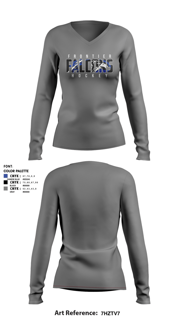 Women's Long Sleeve Vneck Shirt, Frontier Central Hockey, Hockey, Teamtime, Team time, sublimation, custom sports apparel, team uniforms, spirit wear, spiritwear, sports uniforms, custom shirts, team store, custom team store, fundraiser sports, apparel fundraiser