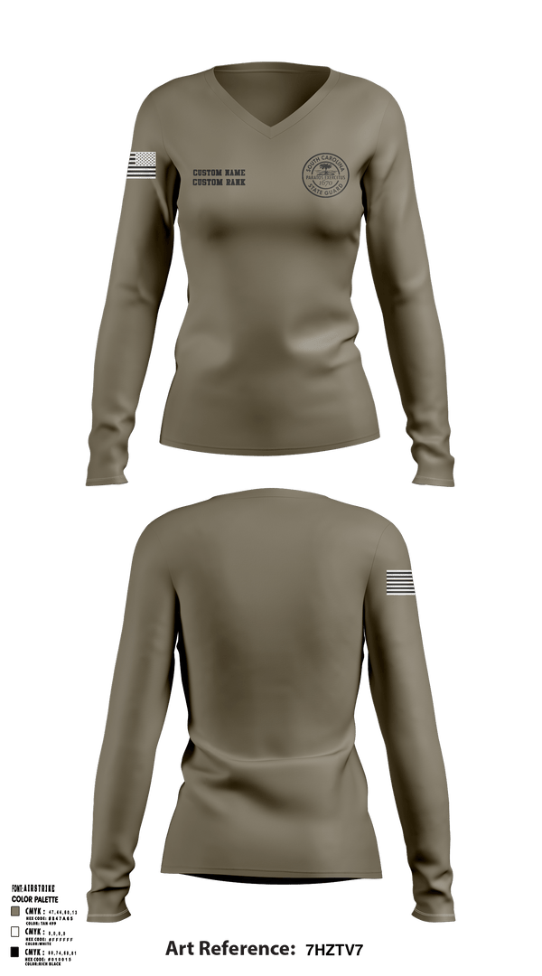 Women's Long Sleeve Vneck Shirt, South Carolina State Guard, , Teamtime, Team time, sublimation, custom sports apparel, team uniforms, spirit wear, spiritwear, sports uniforms, custom shirts, team store, custom team store, fundraiser sports, apparel fundraiser