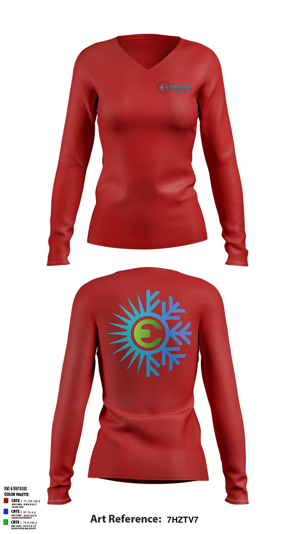 Women's Long Sleeve Vneck Shirt, Elemental HVAC, , Teamtime, Team time, sublimation, custom sports apparel, team uniforms, spirit wear, spiritwear, sports uniforms, custom shirts, team store, custom team store, fundraiser sports, apparel fundraiser