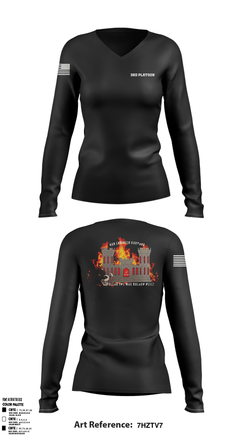 Women's Long Sleeve Vneck Shirt, 3rd Platoon, Army, Teamtime, Team time, sublimation, custom sports apparel, team uniforms, spirit wear, spiritwear, sports uniforms, custom shirts, team store, custom team store, fundraiser sports, apparel fundraiser