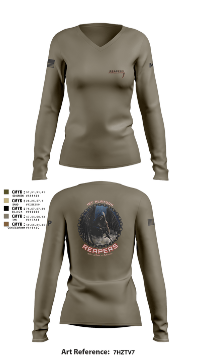 49th A co 1st Platoon REAPERS 78641109 Women's Long Sleeve V-neck Shirt - 4