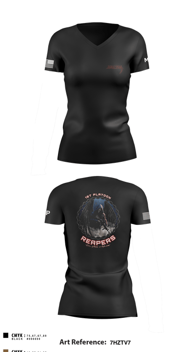 49th A co 1st Platoon REAPERS 78641109 Women's Short Sleeve V-neck Shirt - 2