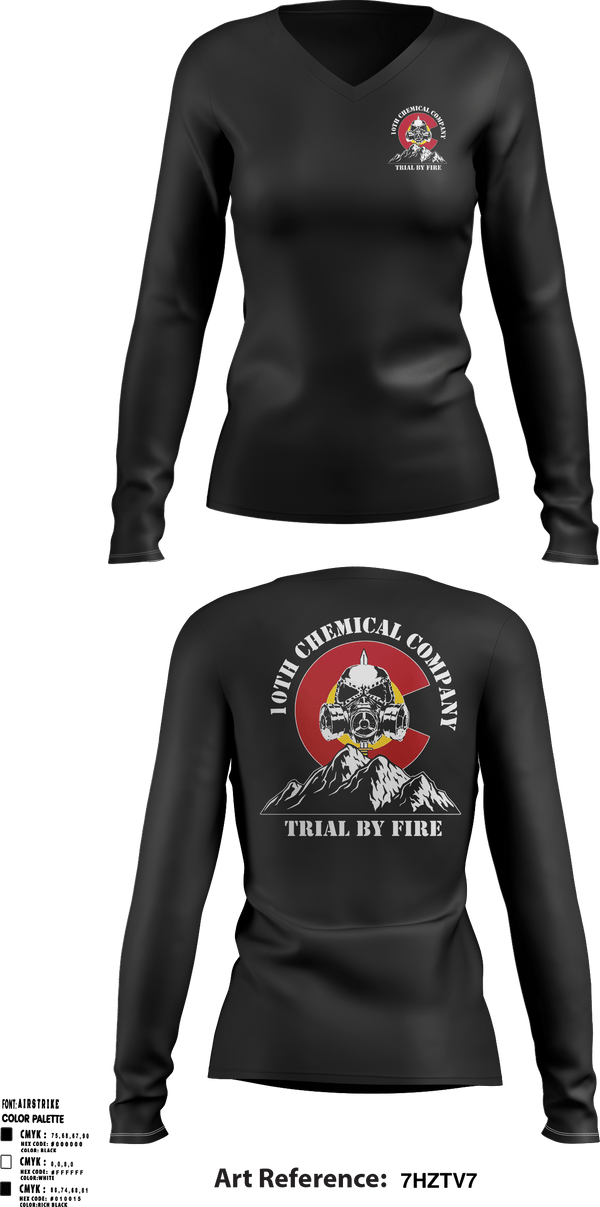 Women's Long Sleeve Vneck Shirt, 10th Chemical Company, , Teamtime, Team time, sublimation, custom sports apparel, team uniforms, spirit wear, spiritwear, sports uniforms, custom shirts, team store, custom team store, fundraiser sports, apparel fundraiser