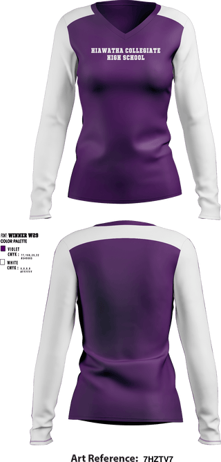 Women's Long Sleeve Vneck Shirt, Hiawatha Collegiate High School, Spirit Store, Teamtime, Team time, sublimation, custom sports apparel, team uniforms, spirit wear, spiritwear, sports uniforms, custom shirts, team store, custom team store, fundraiser sports, apparel fundraiser