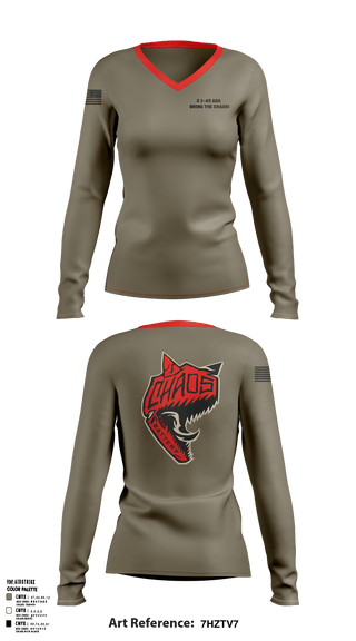 Women's Long Sleeve Vneck Shirt, , Army, Teamtime, Team time, sublimation, custom sports apparel, team uniforms, spirit wear, spiritwear, sports uniforms, custom shirts, team store, custom team store, fundraiser sports, apparel fundraiser