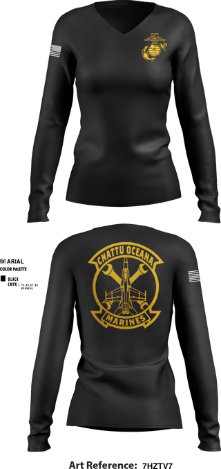 Women's Long Sleeve Vneck Shirt, , Marines, Teamtime, Team time, sublimation, custom sports apparel, team uniforms, spirit wear, spiritwear, sports uniforms, custom shirts, team store, custom team store, fundraiser sports, apparel fundraiser