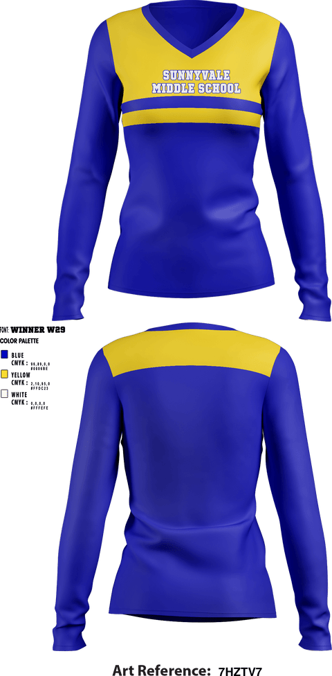 Women's Long Sleeve Vneck Shirt, Sunnyvale Middle School, Spirit Store, Teamtime, Team time, sublimation, custom sports apparel, team uniforms, spirit wear, spiritwear, sports uniforms, custom shirts, team store, custom team store, fundraiser sports, apparel fundraiser