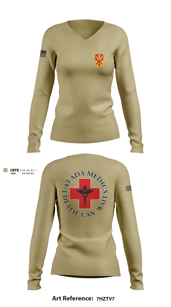 Women's Long Sleeve Vneck Shirt, Medics, 1-43 ADA, Army, Teamtime, Team time, sublimation, custom sports apparel, team uniforms, spirit wear, spiritwear, sports uniforms, custom shirts, team store, custom team store, fundraiser sports, apparel fundraiser