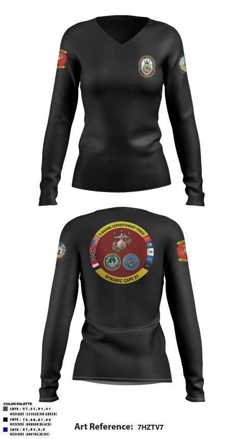 Women's Long Sleeve Vneck Shirt, , Marines, Teamtime, Team time, sublimation, custom sports apparel, team uniforms, spirit wear, spiritwear, sports uniforms, custom shirts, team store, custom team store, fundraiser sports, apparel fundraiser