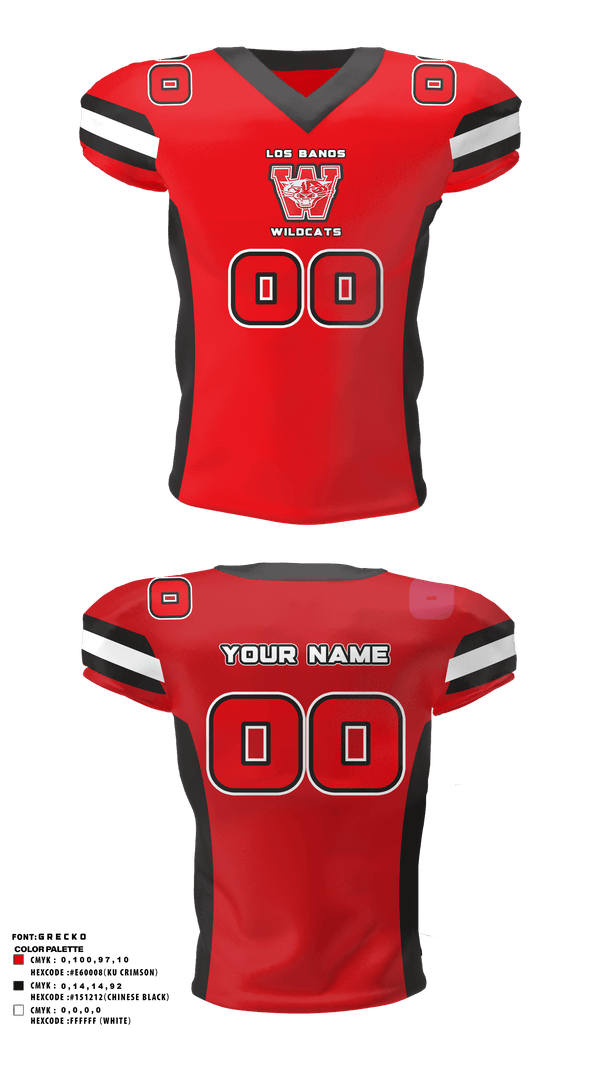 Football Jersey, Los Banos Wildcats, Football, Teamtime, Team time, sublimation, custom sports apparel, team uniforms, spirit wear, spiritwear, sports uniforms, custom shirts, team store, custom team store, fundraiser sports, apparel fundraiser