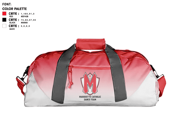 Duffle Bag, Marquette Catholic High School Dance, Spirit Store, Teamtime, Team time, sublimation, custom sports apparel, team uniforms, spirit wear, spiritwear, sports uniforms, custom shirts, team store, custom team store, fundraiser sports, apparel fundraiser