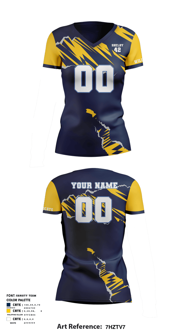 Women's Short Sleeve Vneck Shirt, Shelby Wildcats, Women's Volleyball, Teamtime, Team time, sublimation, custom sports apparel, team uniforms, spirit wear, spiritwear, sports uniforms, custom shirts, team store, custom team store, fundraiser sports, apparel fundraiser