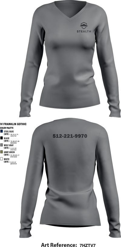 Stealth customs 84323734 Women's Long Sleeve V-neck Shirt - 9