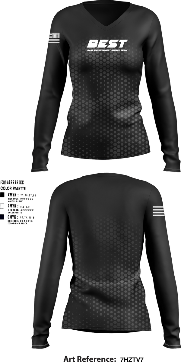 Women's Long Sleeve Vneck Shirt, BEST (bail enforcement street team) fugitive apprehension and security, , Teamtime, Team time, sublimation, custom sports apparel, team uniforms, spirit wear, spiritwear, sports uniforms, custom shirts, team store, custom team store, fundraiser sports, apparel fundraiser