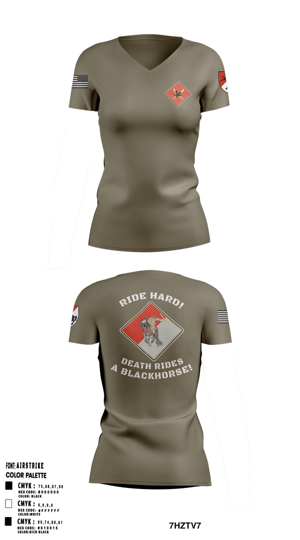 Women's Short Sleeve Vneck Shirt, HHT, 2-11th ACR, Army, Teamtime, Team time, sublimation, custom sports apparel, team uniforms, spirit wear, spiritwear, sports uniforms, custom shirts, team store, custom team store, fundraiser sports, apparel fundraiser