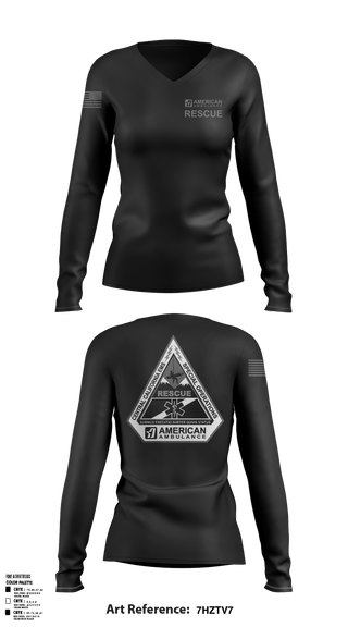 Women's Long Sleeve Vneck Shirt, American Ambulance Rescue, , Teamtime, Team time, sublimation, custom sports apparel, team uniforms, spirit wear, spiritwear, sports uniforms, custom shirts, team store, custom team store, fundraiser sports, apparel fundraiser