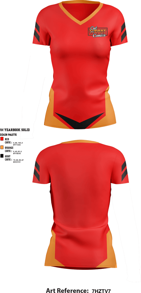 Women's Short Sleeve Vneck Shirt, Cut Throat Comics, , Teamtime, Team time, sublimation, custom sports apparel, team uniforms, spirit wear, spiritwear, sports uniforms, custom shirts, team store, custom team store, fundraiser sports, apparel fundraiser