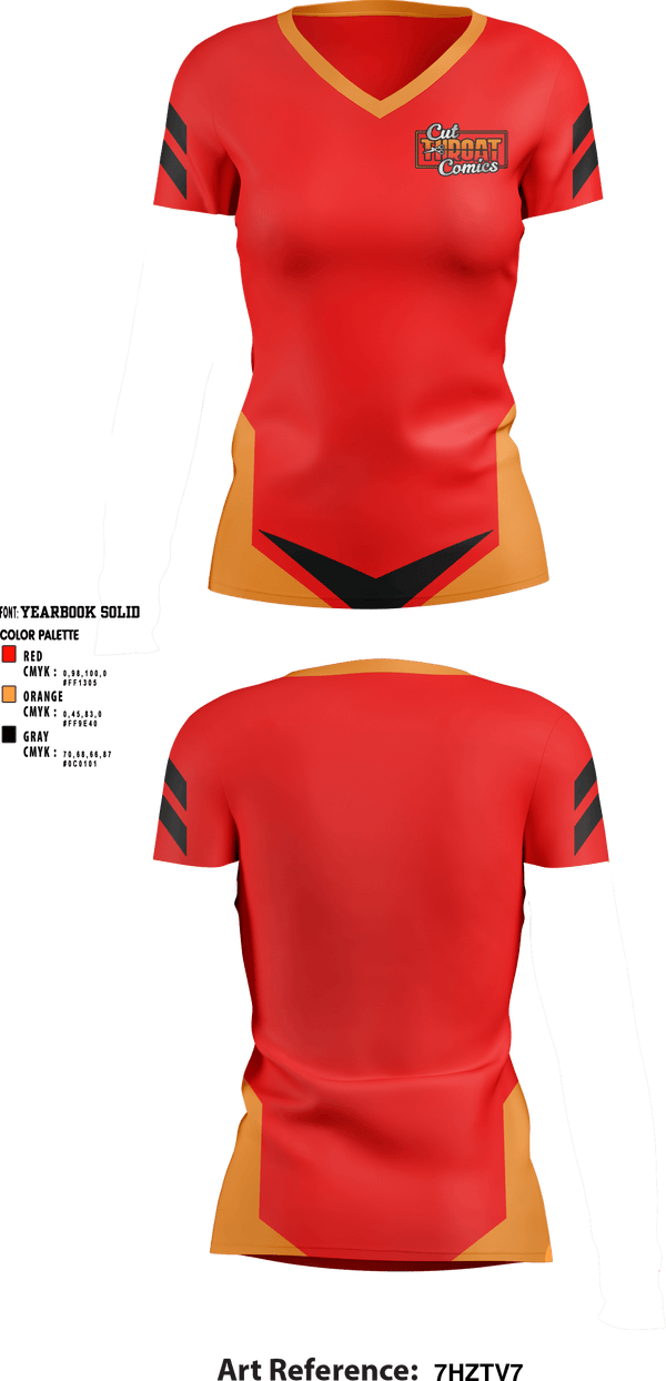 Women's Short Sleeve Vneck Shirt, Cut Throat Comics, , Teamtime, Team time, sublimation, custom sports apparel, team uniforms, spirit wear, spiritwear, sports uniforms, custom shirts, team store, custom team store, fundraiser sports, apparel fundraiser