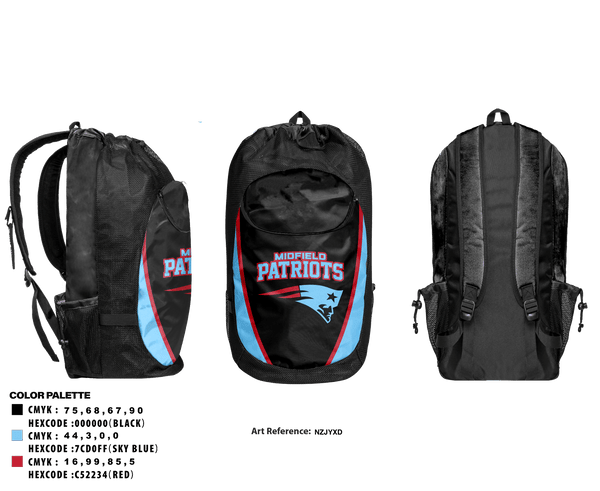 Gear Bag, Midfield Patriots, Baseball, Teamtime, Team time, sublimation, custom sports apparel, team uniforms, spirit wear, spiritwear, sports uniforms, custom shirts, team store, custom team store, fundraiser sports, apparel fundraiser