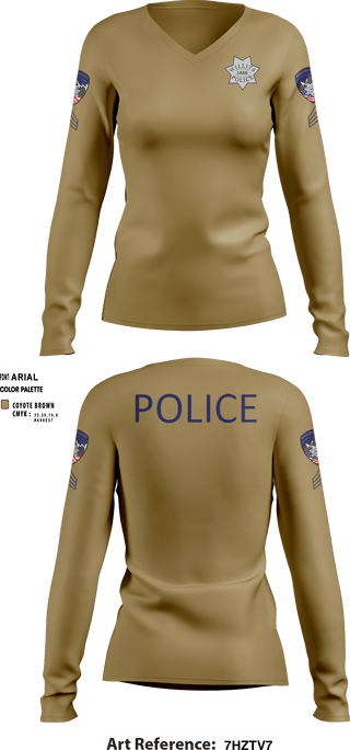 Women's Long Sleeve Vneck Shirt, Willits Little Lake JRTF, Police, Teamtime, Team time, sublimation, custom sports apparel, team uniforms, spirit wear, spiritwear, sports uniforms, custom shirts, team store, custom team store, fundraiser sports, apparel fundraiser