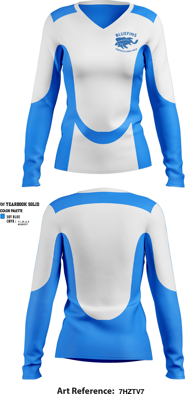 Women's Long Sleeve Vneck Shirt, Foothills Area YMCA Swimming, Swimming, Teamtime, Team time, sublimation, custom sports apparel, team uniforms, spirit wear, spiritwear, sports uniforms, custom shirts, team store, custom team store, fundraiser sports, apparel fundraiser