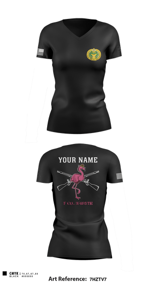 Women's Short Sleeve Vneck Shirt, Flamingo Co F 3/485 IN, Army, Teamtime, Team time, sublimation, custom sports apparel, team uniforms, spirit wear, spiritwear, sports uniforms, custom shirts, team store, custom team store, fundraiser sports, apparel fundraiser