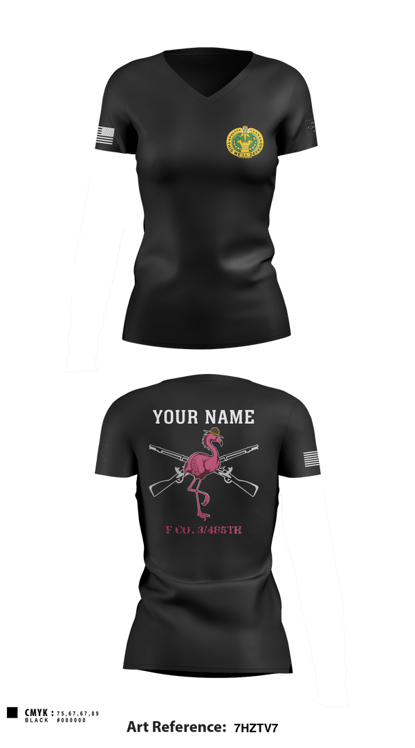 Women's Short Sleeve Vneck Shirt, Flamingo Co F 3/485 IN, Army, Teamtime, Team time, sublimation, custom sports apparel, team uniforms, spirit wear, spiritwear, sports uniforms, custom shirts, team store, custom team store, fundraiser sports, apparel fundraiser