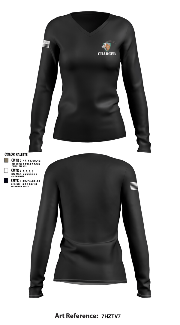 Women's Long Sleeve Vneck Shirt, CHARGER, Army, Teamtime, Team time, sublimation, custom sports apparel, team uniforms, spirit wear, spiritwear, sports uniforms, custom shirts, team store, custom team store, fundraiser sports, apparel fundraiser