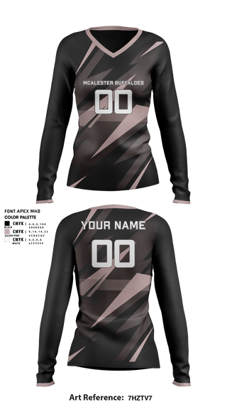 Women's Long Sleeve Vneck Shirt, McAlester Buffaloes, Women's Volleyball, Teamtime, Team time, sublimation, custom sports apparel, team uniforms, spirit wear, spiritwear, sports uniforms, custom shirts, team store, custom team store, fundraiser sports, apparel fundraiser