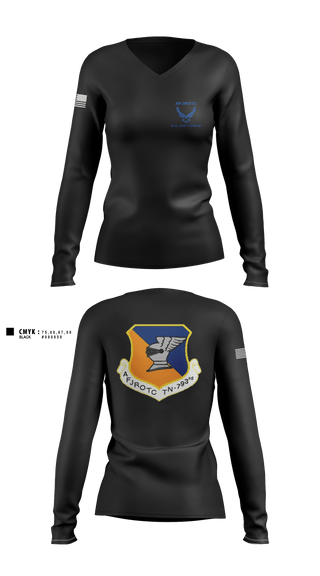 Women's Long Sleeve Vneck Shirt, WBHS AFJROTC, Air Force, Teamtime, Team time, sublimation, custom sports apparel, team uniforms, spirit wear, spiritwear, sports uniforms, custom shirts, team store, custom team store, fundraiser sports, apparel fundraiser