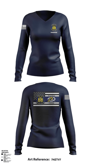 Women's Long Sleeve Vneck Shirt, MSHP Class 120, Police, Teamtime, Team time, sublimation, custom sports apparel, team uniforms, spirit wear, spiritwear, sports uniforms, custom shirts, team store, custom team store, fundraiser sports, apparel fundraiser