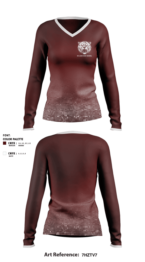 Women's Long Sleeve Vneck Shirt, De Leon High School, Spirit Store, Teamtime, Team time, sublimation, custom sports apparel, team uniforms, spirit wear, spiritwear, sports uniforms, custom shirts, team store, custom team store, fundraiser sports, apparel fundraiser