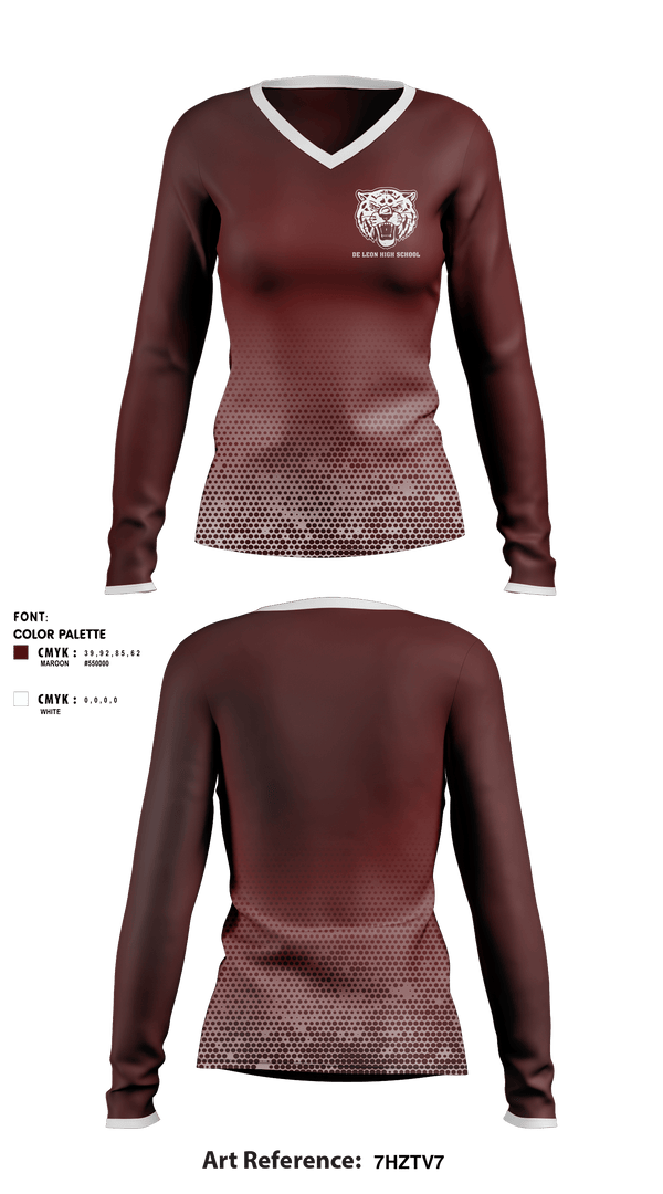 Women's Long Sleeve Vneck Shirt, De Leon High School, Spirit Store, Teamtime, Team time, sublimation, custom sports apparel, team uniforms, spirit wear, spiritwear, sports uniforms, custom shirts, team store, custom team store, fundraiser sports, apparel fundraiser