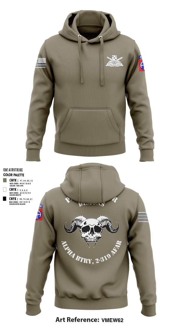 Hoodie, ALPHA BTRY, 2-319th AFAR, Army, Teamtime, Team time, sublimation, custom sports apparel, team uniforms, spirit wear, spiritwear, sports uniforms, custom shirts, team store, custom team store, fundraiser sports, apparel fundraiser