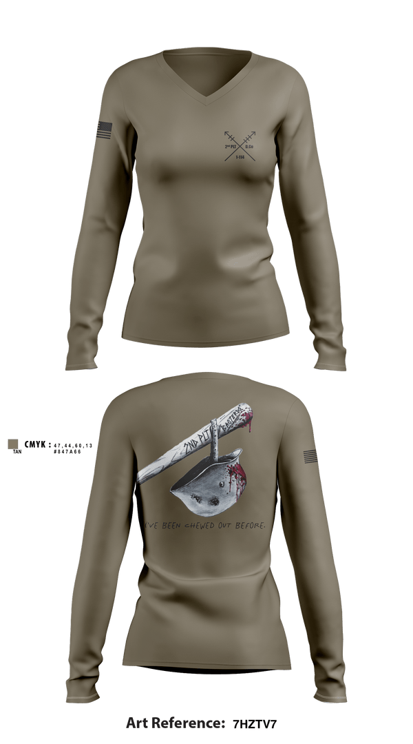 Women's Long Sleeve Vneck Shirt, 2nd PLT Baseterds, National Guard, Teamtime, Team time, sublimation, custom sports apparel, team uniforms, spirit wear, spiritwear, sports uniforms, custom shirts, team store, custom team store, fundraiser sports, apparel fundraiser