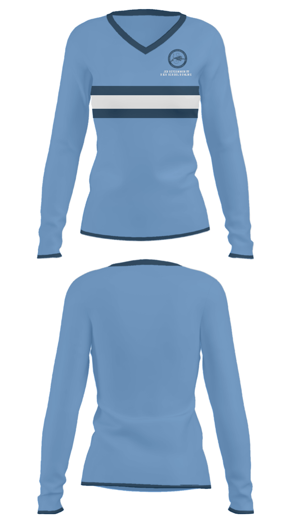 Women's Long Sleeve Vneck Shirt, Jersey Community High School Bowling, Bowling, Teamtime, Team time, sublimation, custom sports apparel, team uniforms, spirit wear, spiritwear, sports uniforms, custom shirts, team store, custom team store, fundraiser sports, apparel fundraiser