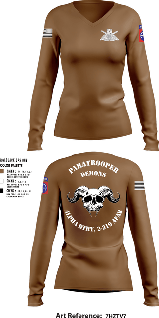 Women's Long Sleeve Vneck Shirt, ALPHA BTRY, 2-319th AFAR, Army, Teamtime, Team time, sublimation, custom sports apparel, team uniforms, spirit wear, spiritwear, sports uniforms, custom shirts, team store, custom team store, fundraiser sports, apparel fundraiser