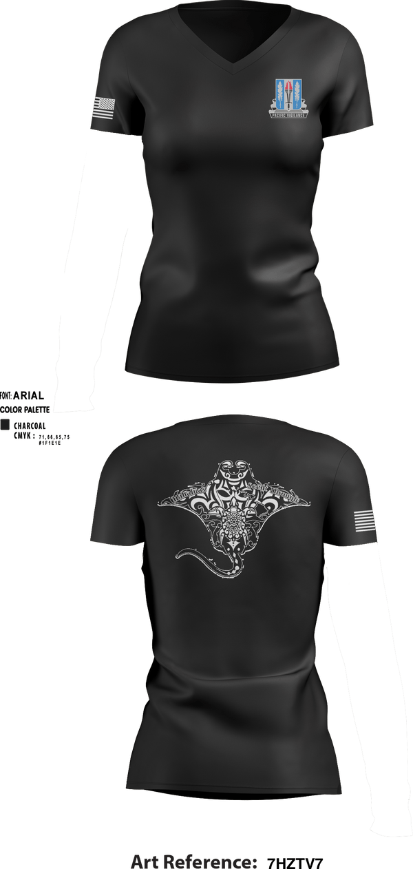 Women's Short Sleeve Vneck Shirt, Full FoarceHHD, 205th MI BN, Spirit Store, Teamtime, Team time, sublimation, custom sports apparel, team uniforms, spirit wear, spiritwear, sports uniforms, custom shirts, team store, custom team store, fundraiser sports, apparel fundraiser