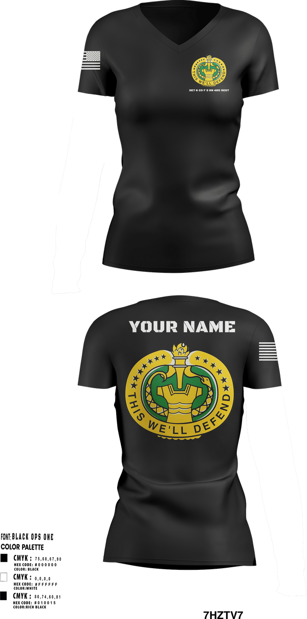 Women's Short Sleeve Vneck Shirt, DET 6 CO F 3 BN 485 REGT, , Teamtime, Team time, sublimation, custom sports apparel, team uniforms, spirit wear, spiritwear, sports uniforms, custom shirts, team store, custom team store, fundraiser sports, apparel fundraiser