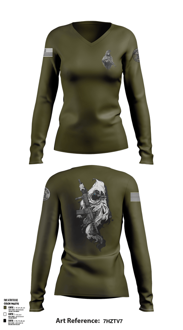 Women's Long Sleeve Vneck Shirt, Reapers, Army, Teamtime, Team time, sublimation, custom sports apparel, team uniforms, spirit wear, spiritwear, sports uniforms, custom shirts, team store, custom team store, fundraiser sports, apparel fundraiser