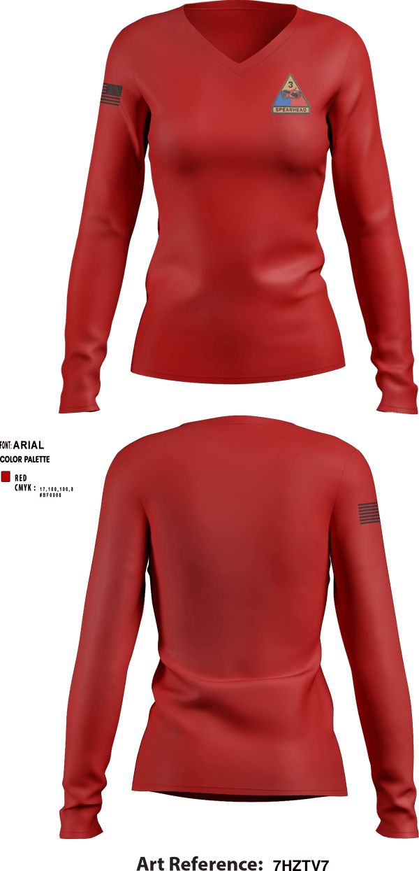 Women's Long Sleeve Vneck Shirt, CSC 1/32 Armor “Bandits”, , Teamtime, Team time, sublimation, custom sports apparel, team uniforms, spirit wear, spiritwear, sports uniforms, custom shirts, team store, custom team store, fundraiser sports, apparel fundraiser
