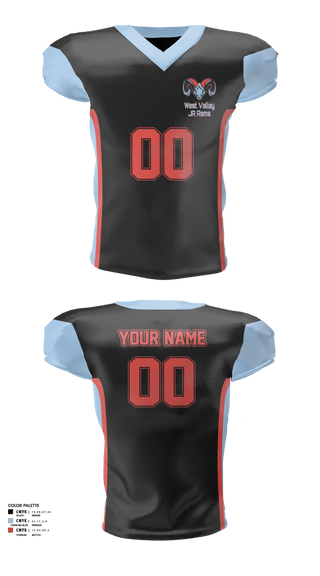 Football Jersey, West Valley JR Rams, Football, Teamtime, Team time, sublimation, custom sports apparel, team uniforms, spirit wear, spiritwear, sports uniforms, custom shirts, team store, custom team store, fundraiser sports, apparel fundraiser
