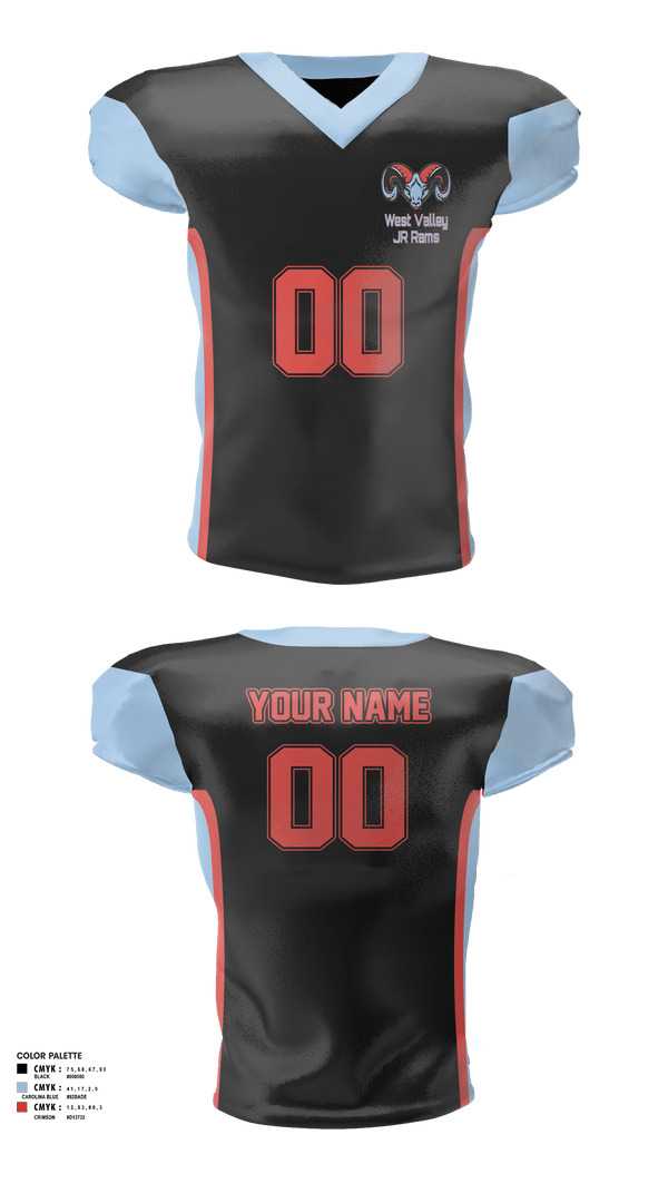 Football Jersey, West Valley JR Rams, Football, Teamtime, Team time, sublimation, custom sports apparel, team uniforms, spirit wear, spiritwear, sports uniforms, custom shirts, team store, custom team store, fundraiser sports, apparel fundraiser