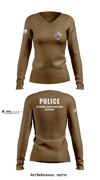 Women's Long Sleeve Vneck Shirt, POLICE CRIMINAL INVESTIGATIONS DIVISION, , Teamtime, Team time, sublimation, custom sports apparel, team uniforms, spirit wear, spiritwear, sports uniforms, custom shirts, team store, custom team store, fundraiser sports, apparel fundraiser