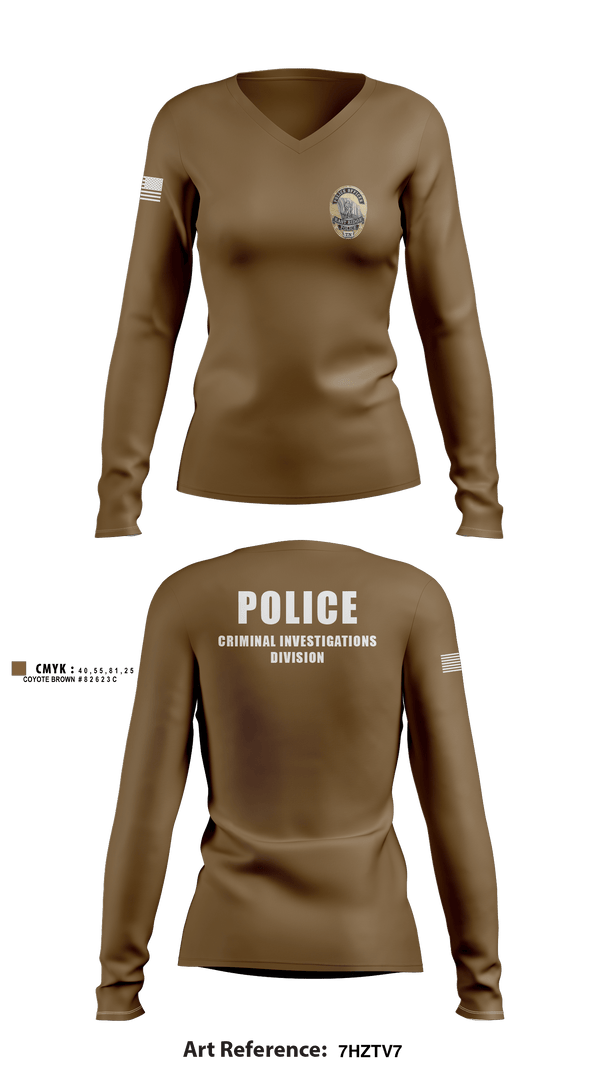 Women's Long Sleeve Vneck Shirt, POLICE CRIMINAL INVESTIGATIONS DIVISION, , Teamtime, Team time, sublimation, custom sports apparel, team uniforms, spirit wear, spiritwear, sports uniforms, custom shirts, team store, custom team store, fundraiser sports, apparel fundraiser